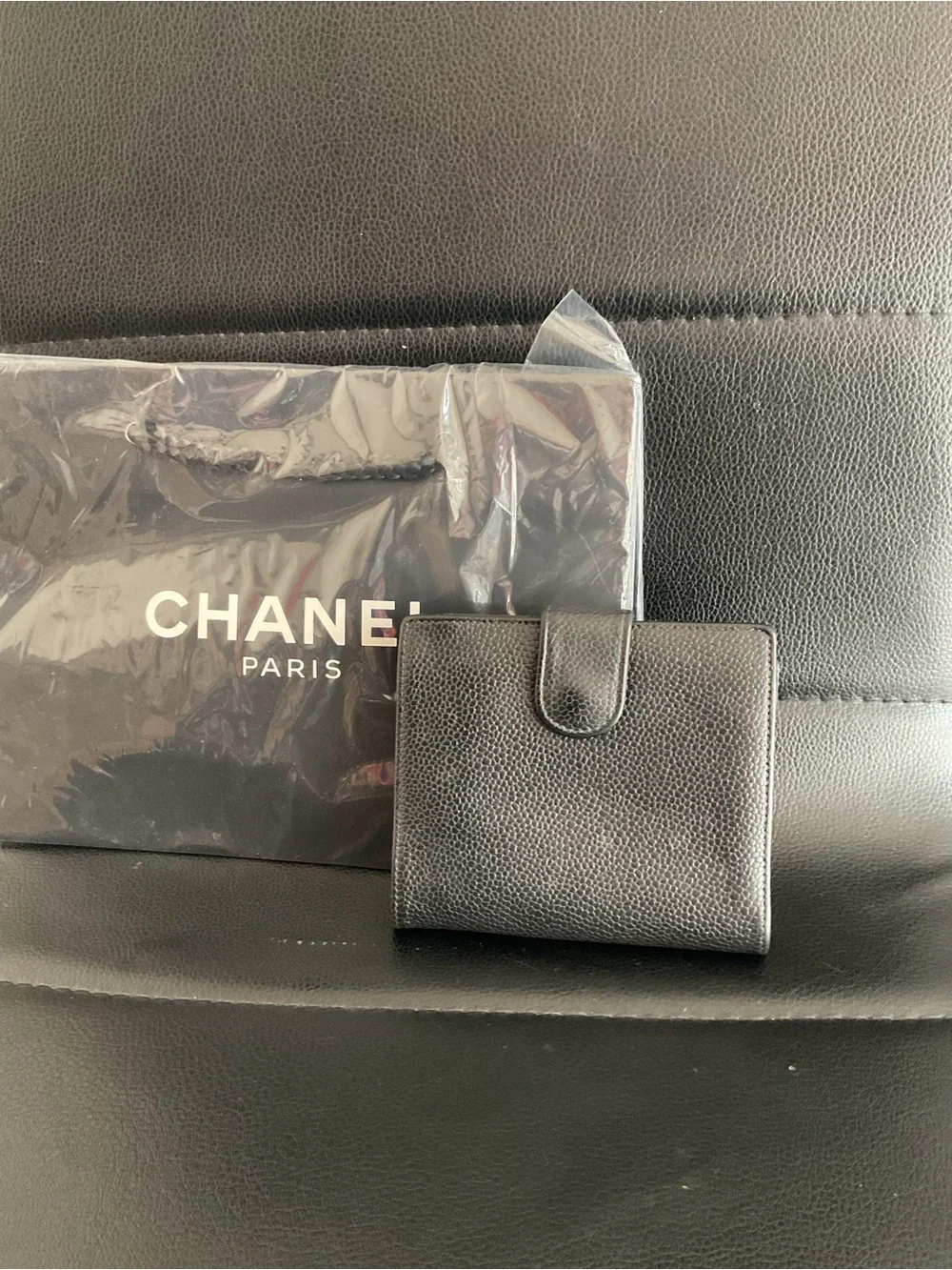 CHANEL Black Caviar Leather Small Wallet with CC Logo